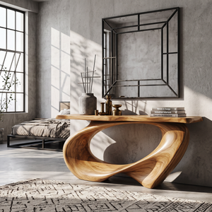 Console Table Solid Wood with Sweeping Oval Loop Base for Entryway Decor