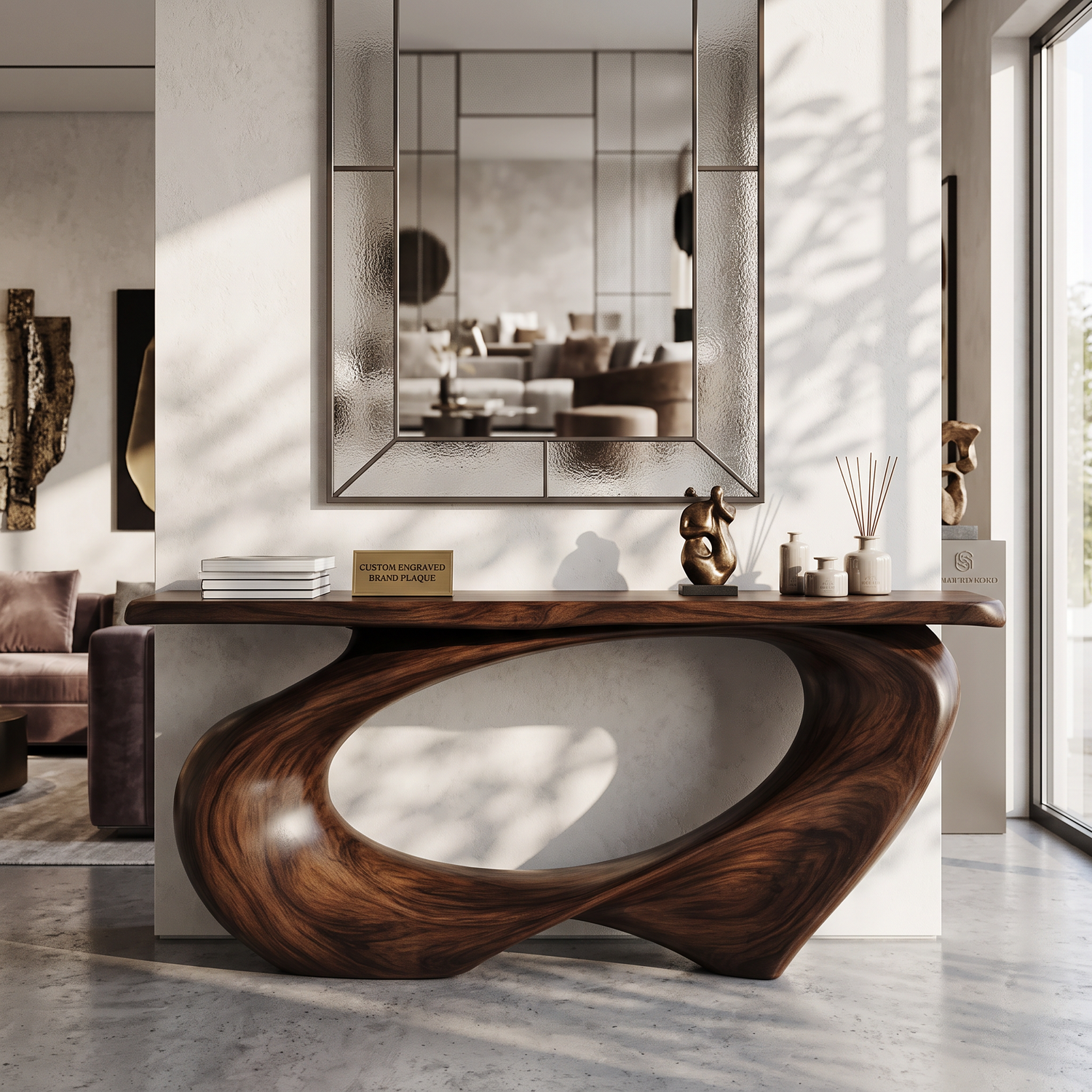 Console Table Solid Wood with Sweeping Oval Loop Base for Entryway Decor