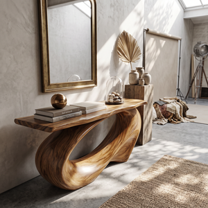 Console Table Solid Wood with Sweeping Oval Loop Base for Entryway Decor