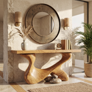 Console Table Solid Wood with Interlocking Loop Base for Entryway Decor