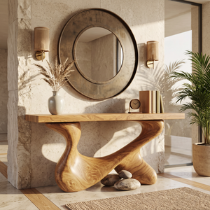 Console Table Solid Wood with Interlocking Loop Base for Entryway Decor