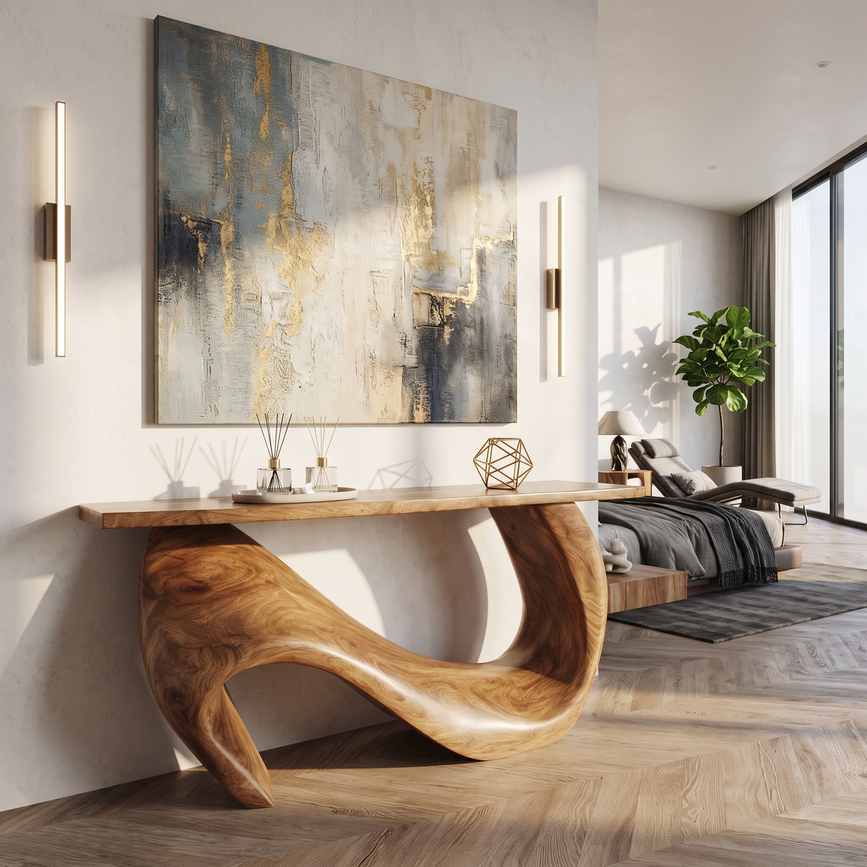 Console Table Solid Wood with Asymmetric Loop Base for Entryway Decor