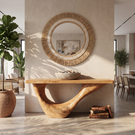 Console Table Solid Wood with Sweeping Open Crescent Base