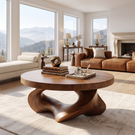 Coffee Table Solid Wood with Sculptural Open Triangular Base