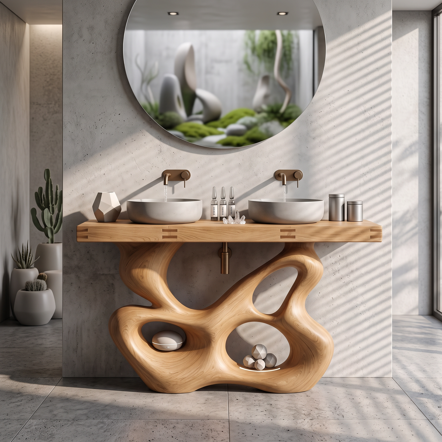 Bathroom Vanity Solid Wood with Sculptural Multi Loop Base