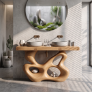 Bathroom Vanity Solid Wood with Sculptural Multi Loop Base