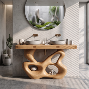 Bathroom Vanity Solid Wood with Sculptural Multi Loop Base