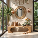 Organic Wood Bench with Sculptural Open Arch Base for Modern Interiors