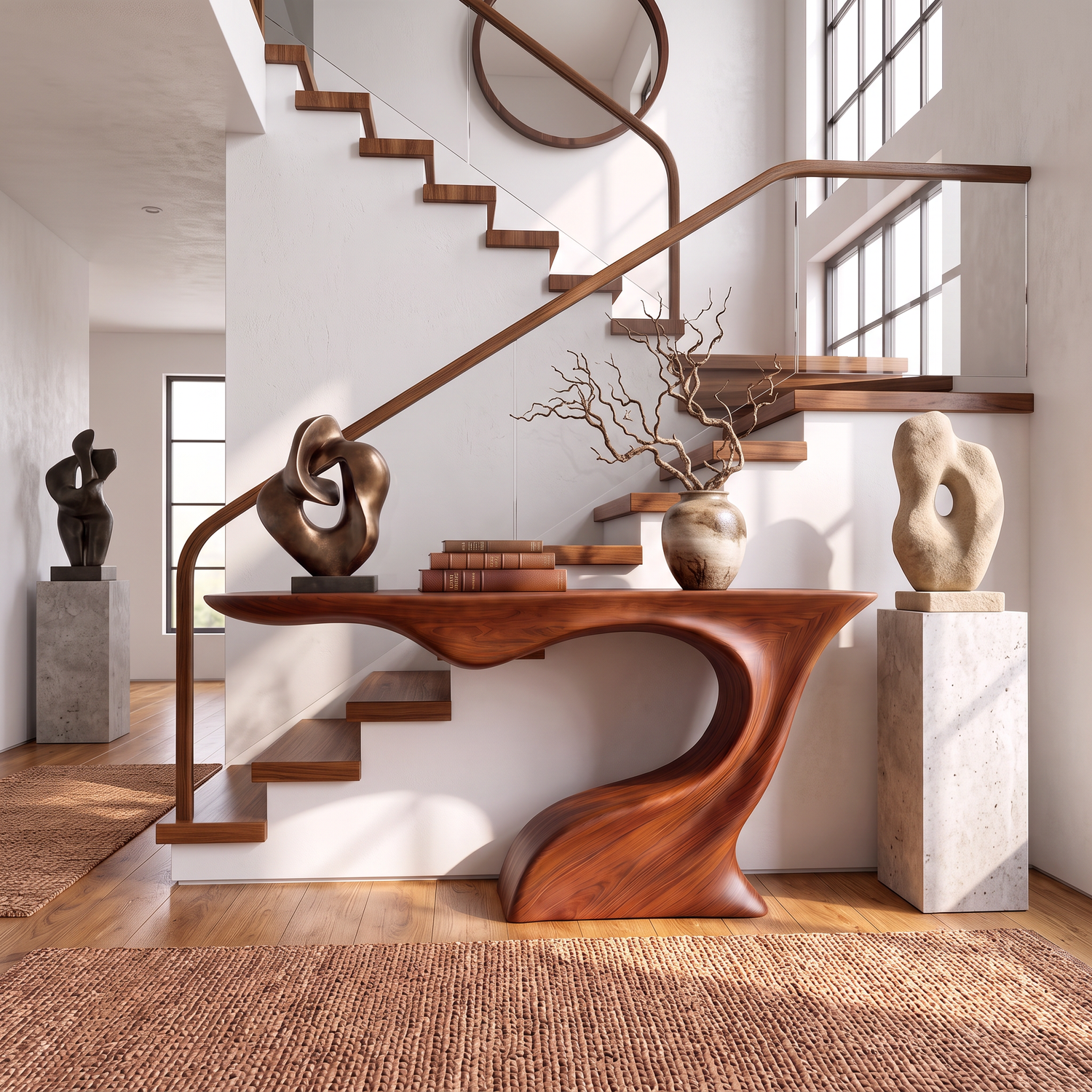 Console Table Solid Wood with Sculptural Arch Base