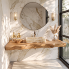 Solid Wood Floating Bathroom Vanity Shelf with Sculpted Live Edge for Modern Decor