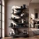 Cascade Form Wood Display Shelf with Sculpted Tiered Platforms