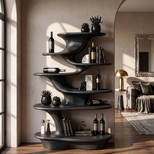 Cascade Form Wood Display Shelf with Sculpted Tiered Platforms