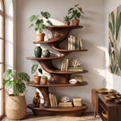 Cascade Form Wood Display Shelf with Sculpted Tiered Platforms