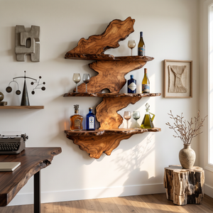 Wall Mounted Wine Rack Solid Wood with Organic Live Edge