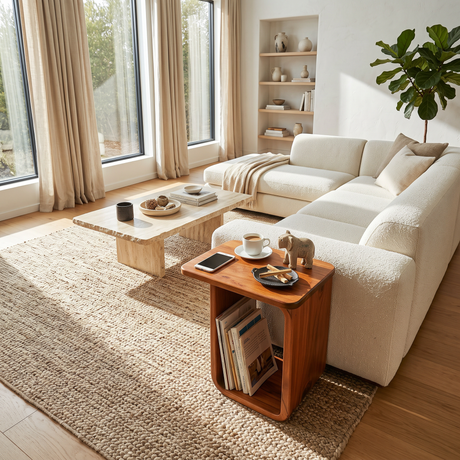 Sculptural Solid Wood Side Table for Living Rooms and Reading Corners