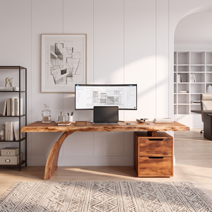 Sculptural Live Edge Solid Wood Desk With Two Drawers For Home Office