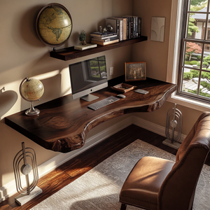 Floating Live Edge Solid Wood Desk For Modern Home Office