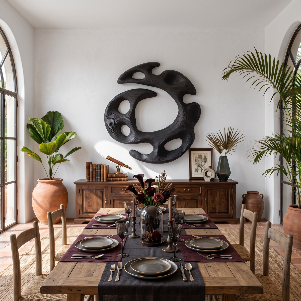 Handcrafted Solid Wood Wall Sculpture with Organic Open Circular Form