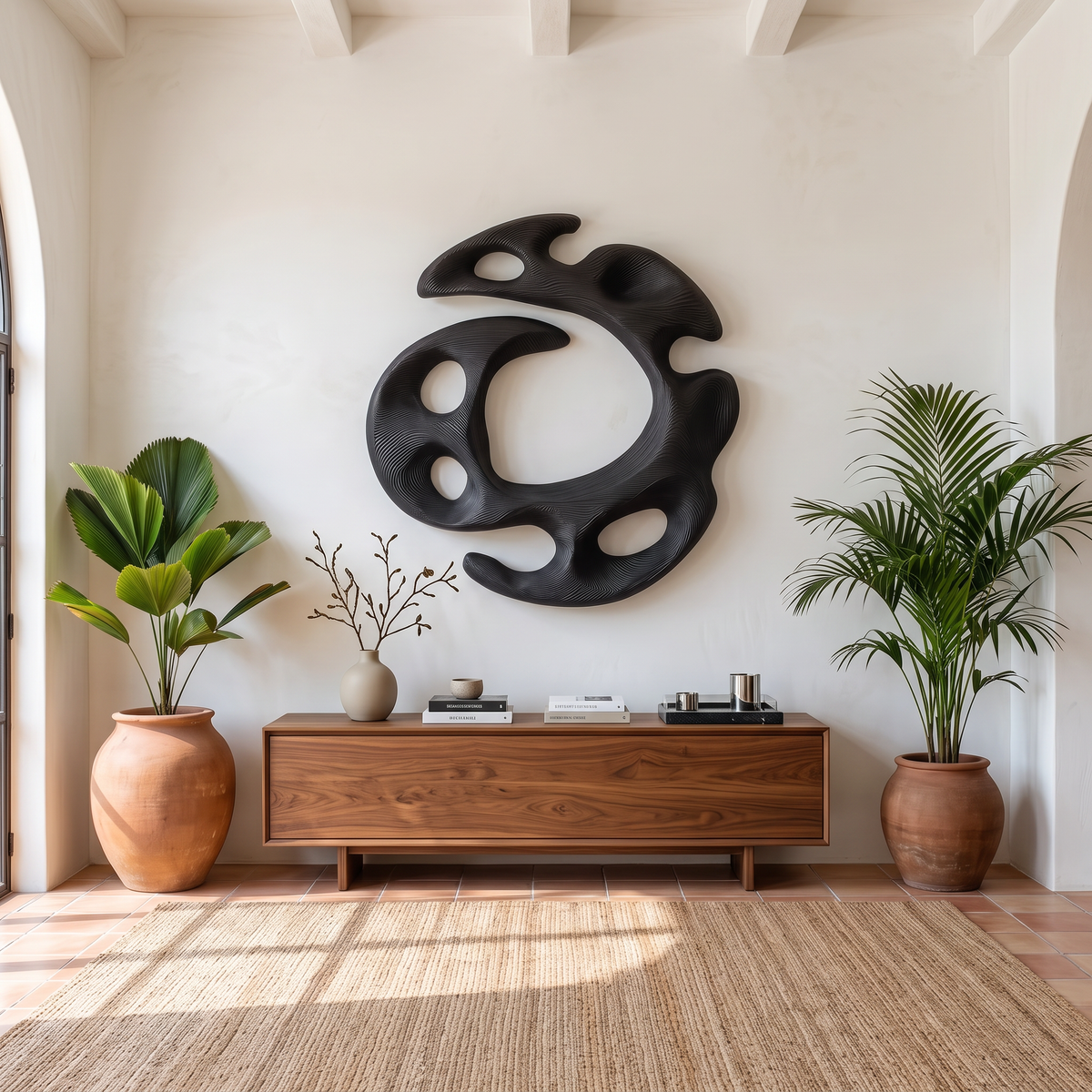 Handcrafted Solid Wood Wall Sculpture with Organic Open Circular Form