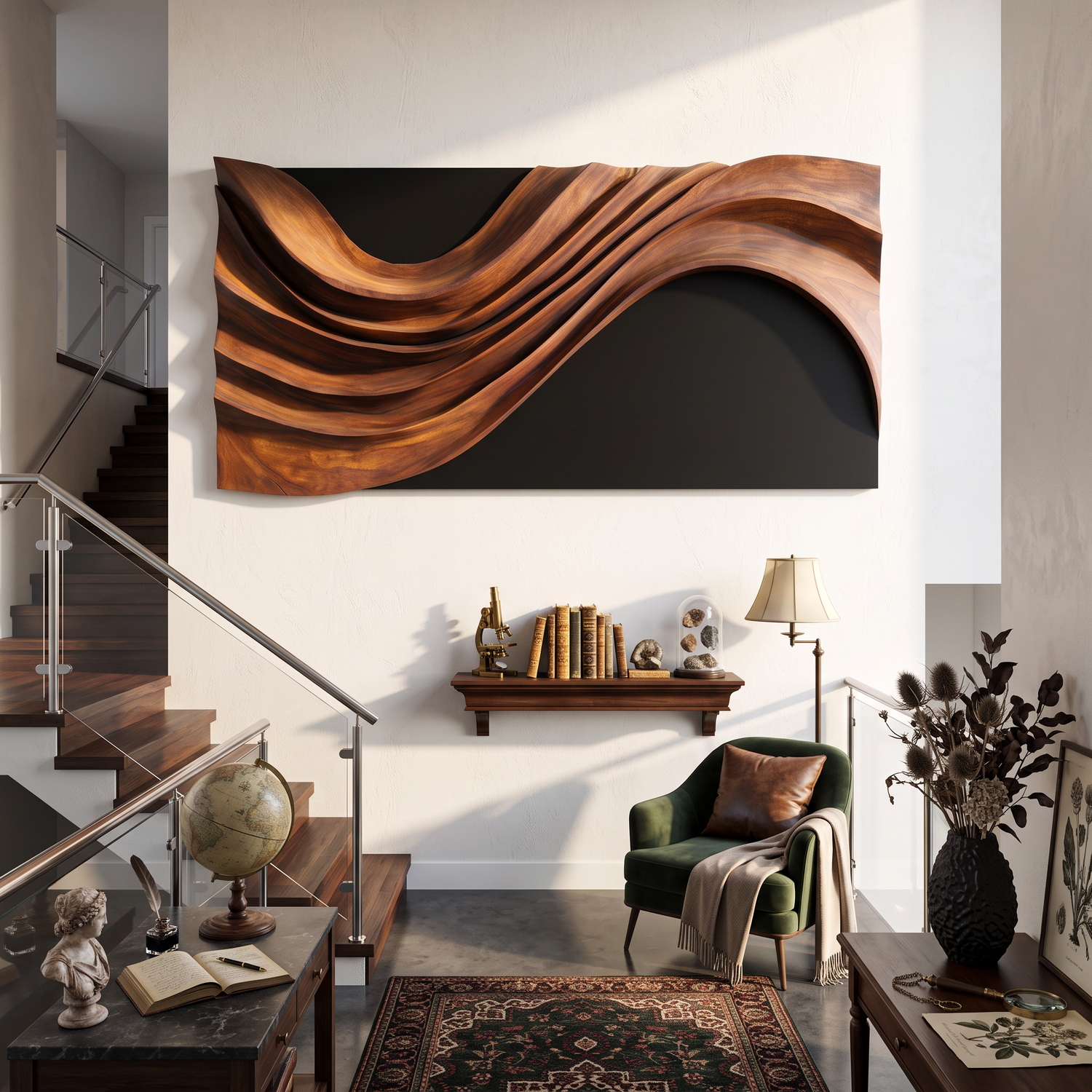 Abstract Wooden Wave Wall Sculpture Modern Organic Panel Art