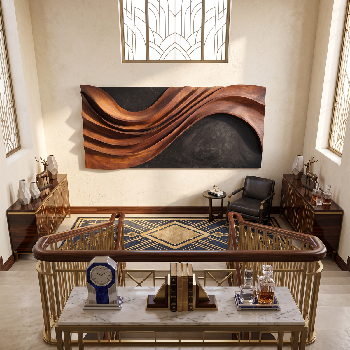 Abstract Wooden Wave Wall Sculpture Modern Organic Panel Art