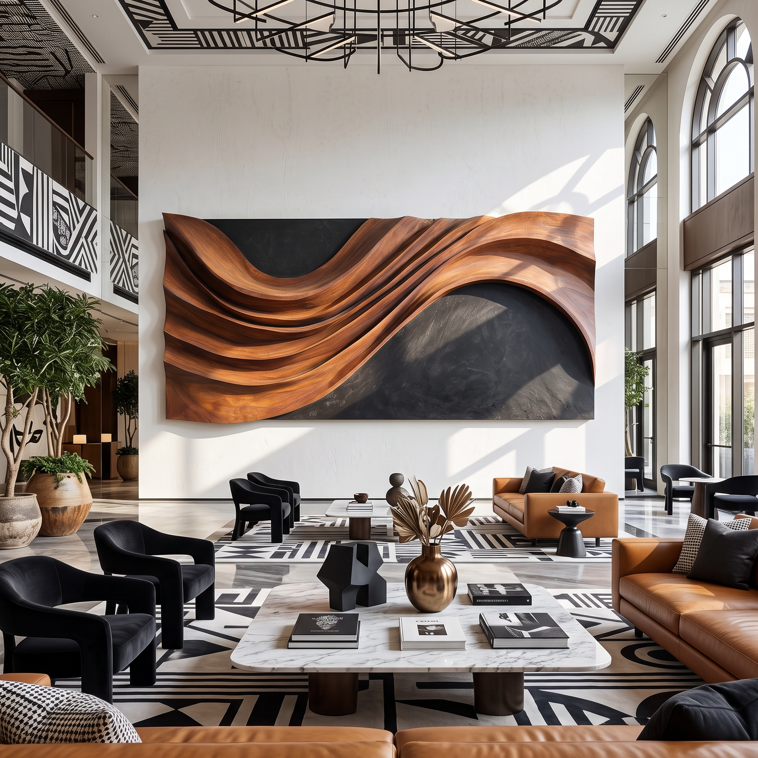 Abstract Wooden Wave Wall Sculpture Modern Organic Panel Art
