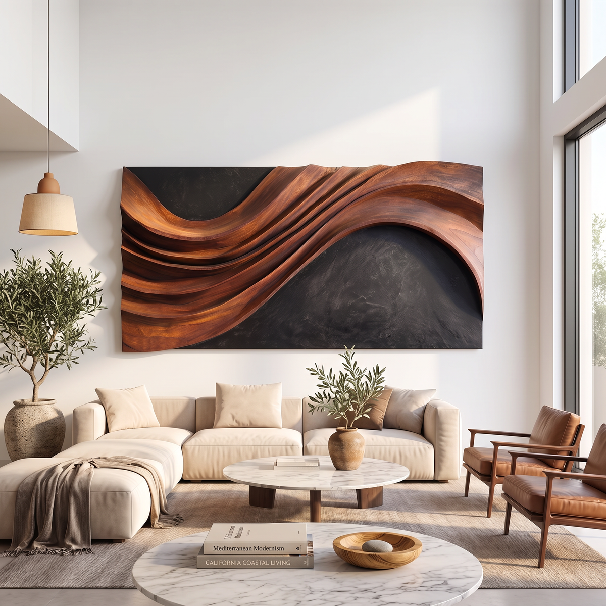 Abstract Wooden Wave Wall Sculpture Modern Organic Panel Art