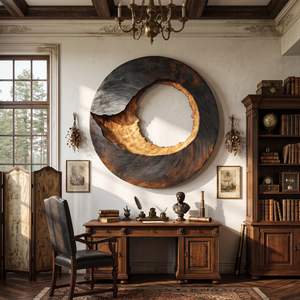 Large Solid Wood Textured Circle Wall Sculpture for Modern Living Rooms