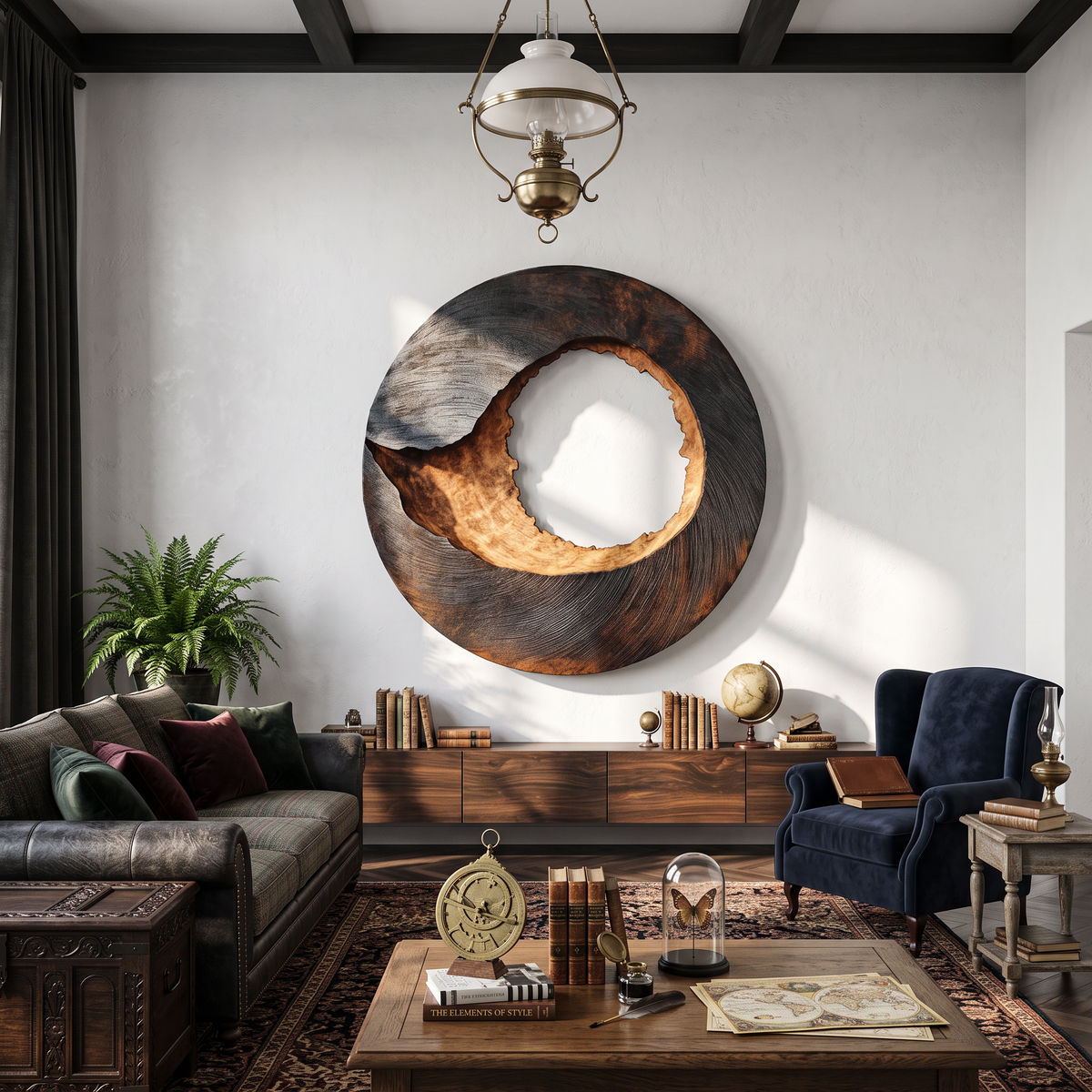 Large Solid Wood Textured Circle Wall Sculpture for Modern Living Rooms