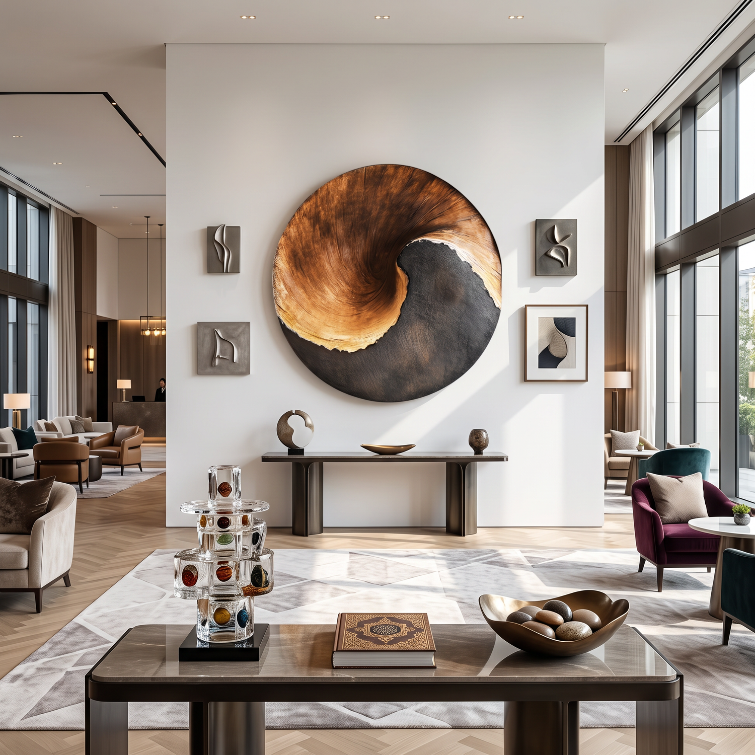 Contemporary Spiral Solid Wood Wall Sculpture for Living Room Interiors