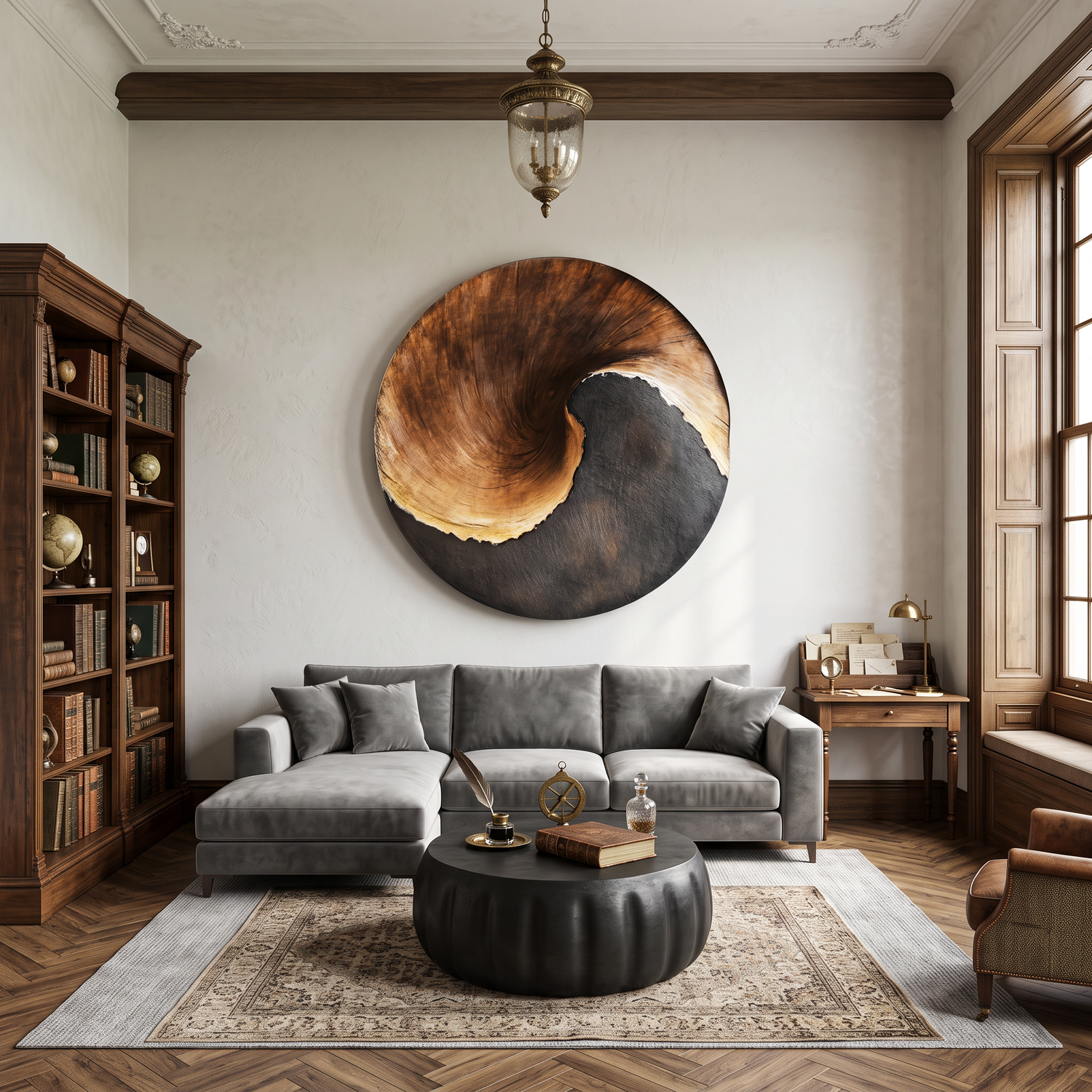 Contemporary Spiral Solid Wood Wall Sculpture for Living Room Interiors