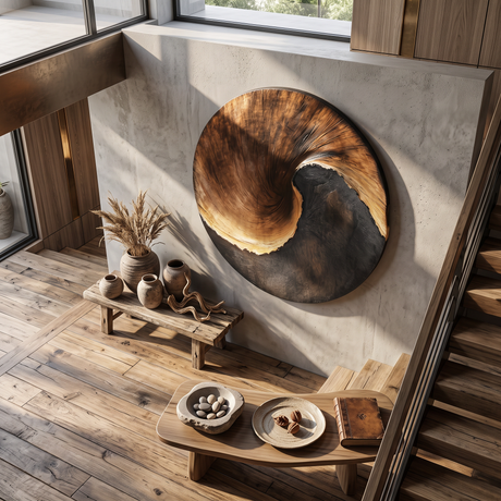 Contemporary Spiral Solid Wood Wall Sculpture for Living Room Interiors
