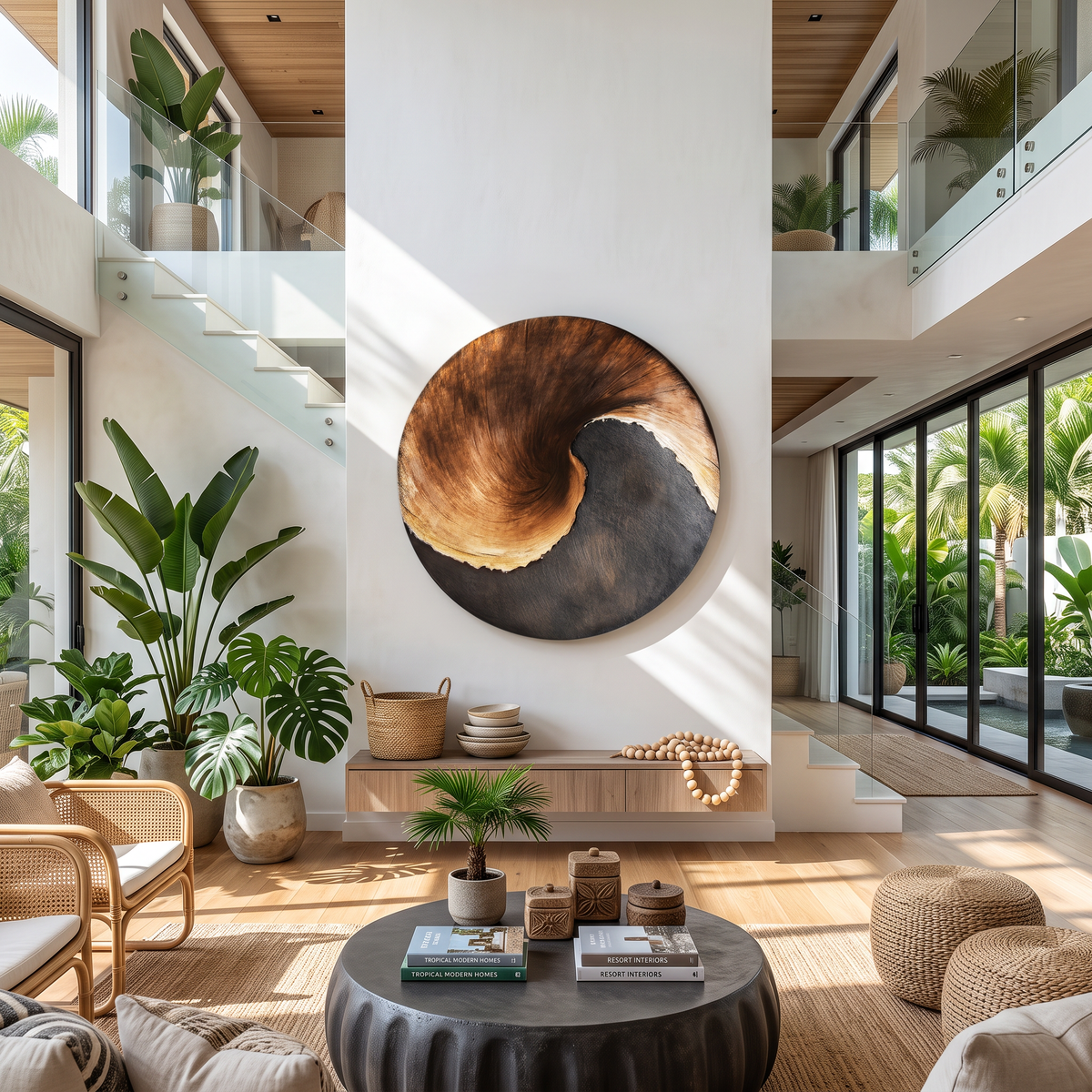 Contemporary Spiral Solid Wood Wall Sculpture for Living Room Interiors