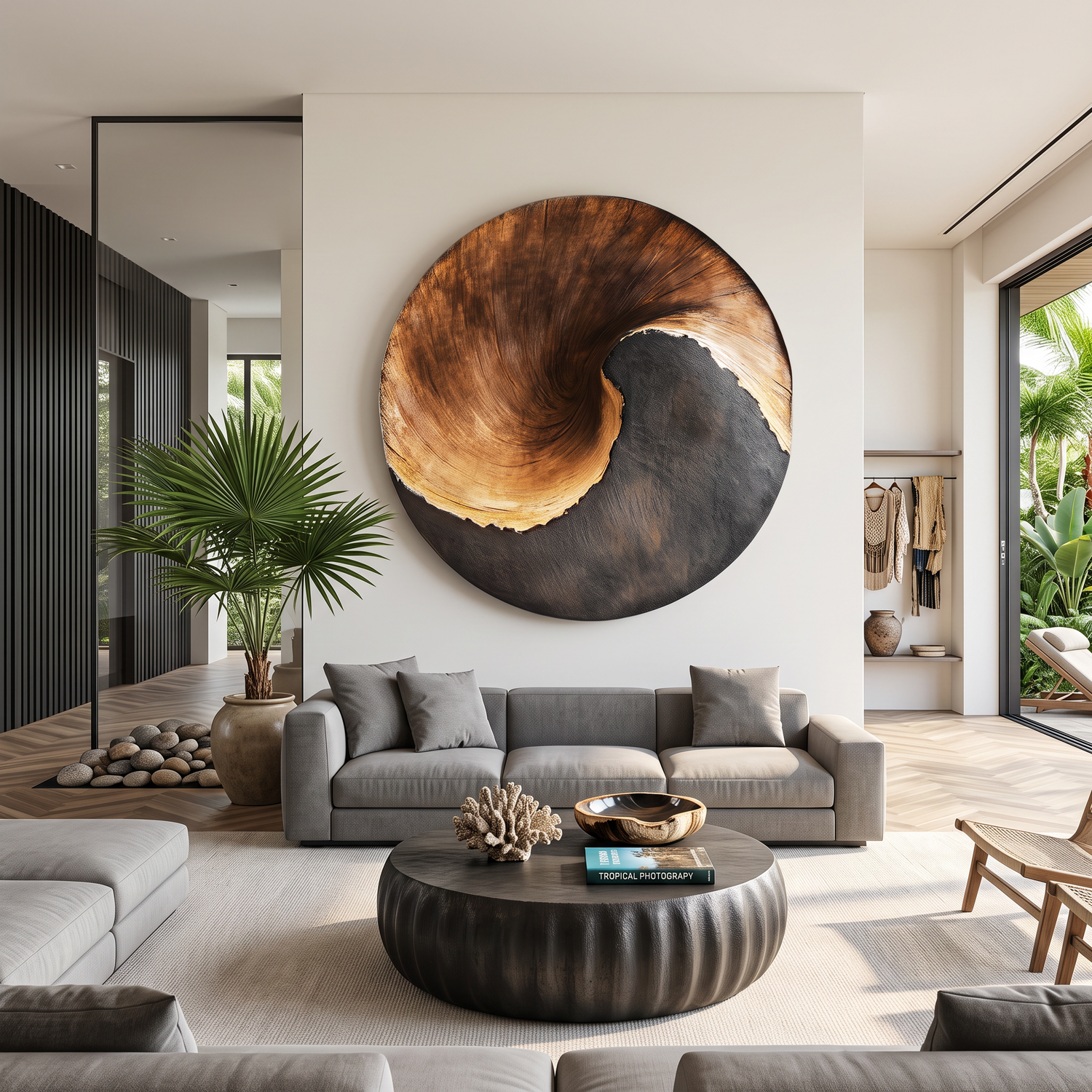 Contemporary Spiral Solid Wood Wall Sculpture for Living Room Interiors
