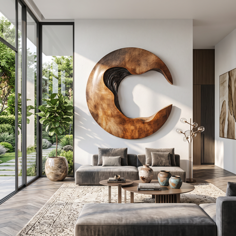 Modern Organic Open Center Solid Wood Wall Sculpture for Living Room