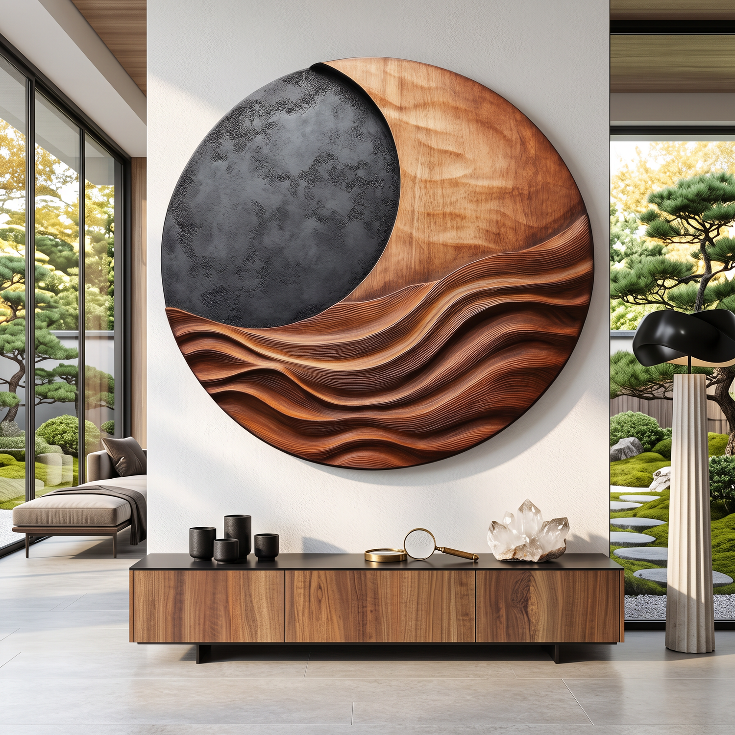 Large Abstract Solid Wood Wall Sculpture for Living Room