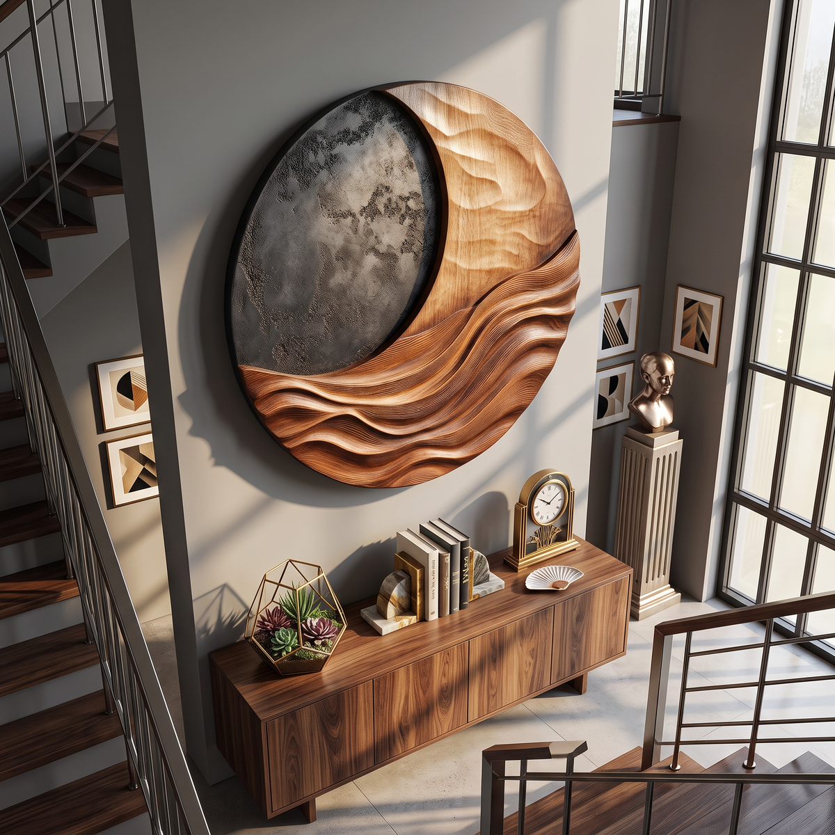 Large Abstract Solid Wood Wall Sculpture for Living Room