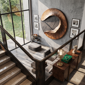 Modern Round Solid Wood Carving Wall Sculpture for Living Room Interiors