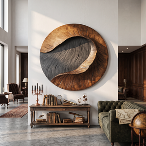 Modern Round Solid Wood Carving Wall Sculpture for Living Room Interiors