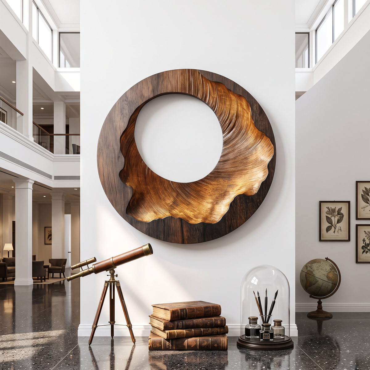 Organic Round Solid Wood Wall Sculpture for Contemporary Living Room