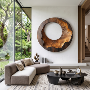 Organic Round Solid Wood Wall Sculpture for Contemporary Living Room