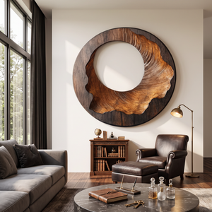 Organic Round Solid Wood Wall Sculpture for Contemporary Living Room