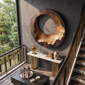 Organic Round Solid Wood Wall Sculpture for Contemporary Living Room