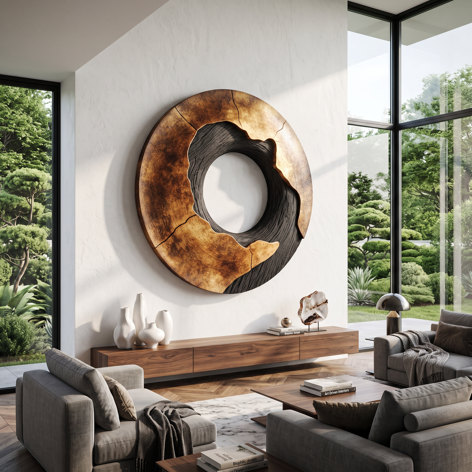 Round Solid Wood Ring Wall Sculpture Modern Organic Wall Art for Living Room