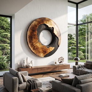 Round Solid Wood Ring Wall Sculpture Modern Organic Wall Art for Living Room