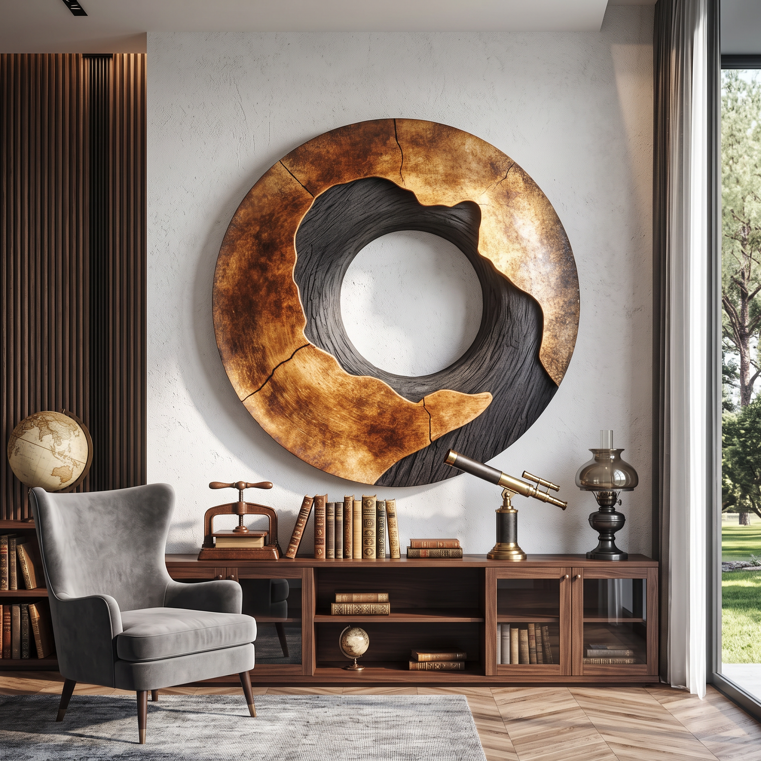Round Solid Wood Ring Wall Sculpture Modern Organic Wall Art for Living Room