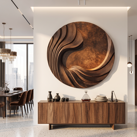 Modern Sculpted Solid Wood Wall Art for Living Room Interiors