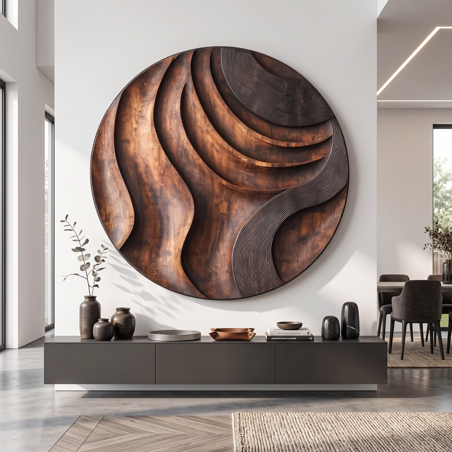 Modern Round Layered Solid Wood Wall Sculpture for Interior Spaces