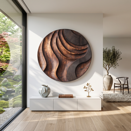 Modern Round Layered Solid Wood Wall Sculpture for Interior Spaces