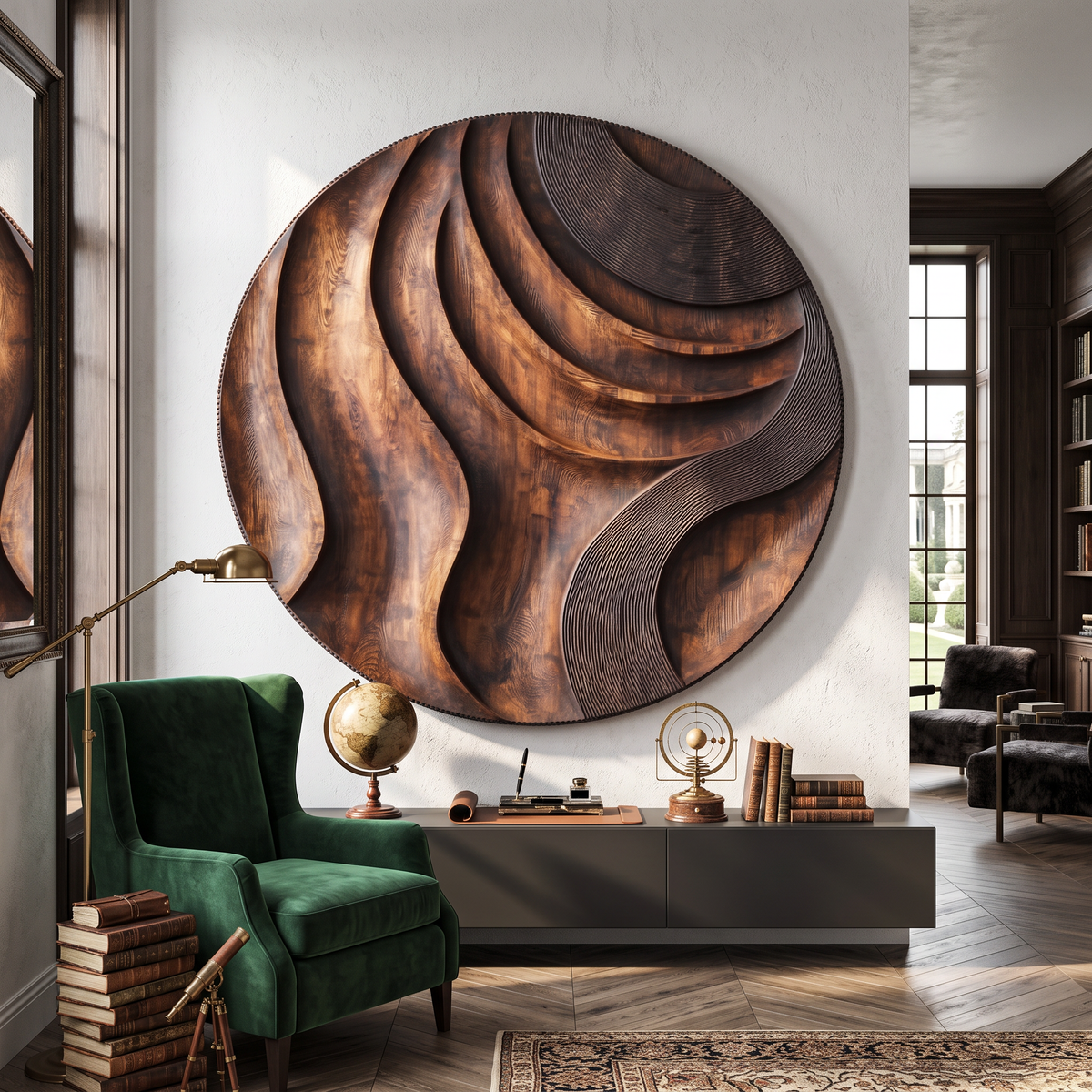 Modern Round Layered Solid Wood Wall Sculpture for Interior Spaces
